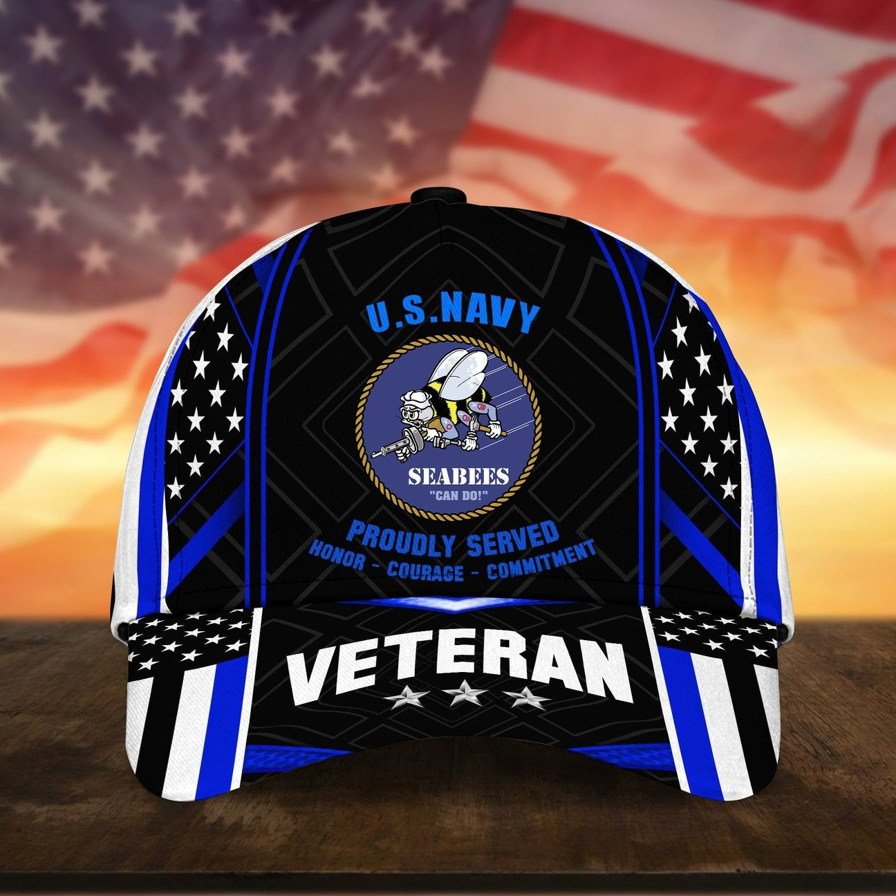 US Seabees Veteran Honor Courage Commitment Patriotic USA Cap Gift For Proudly Military on Veterans Day