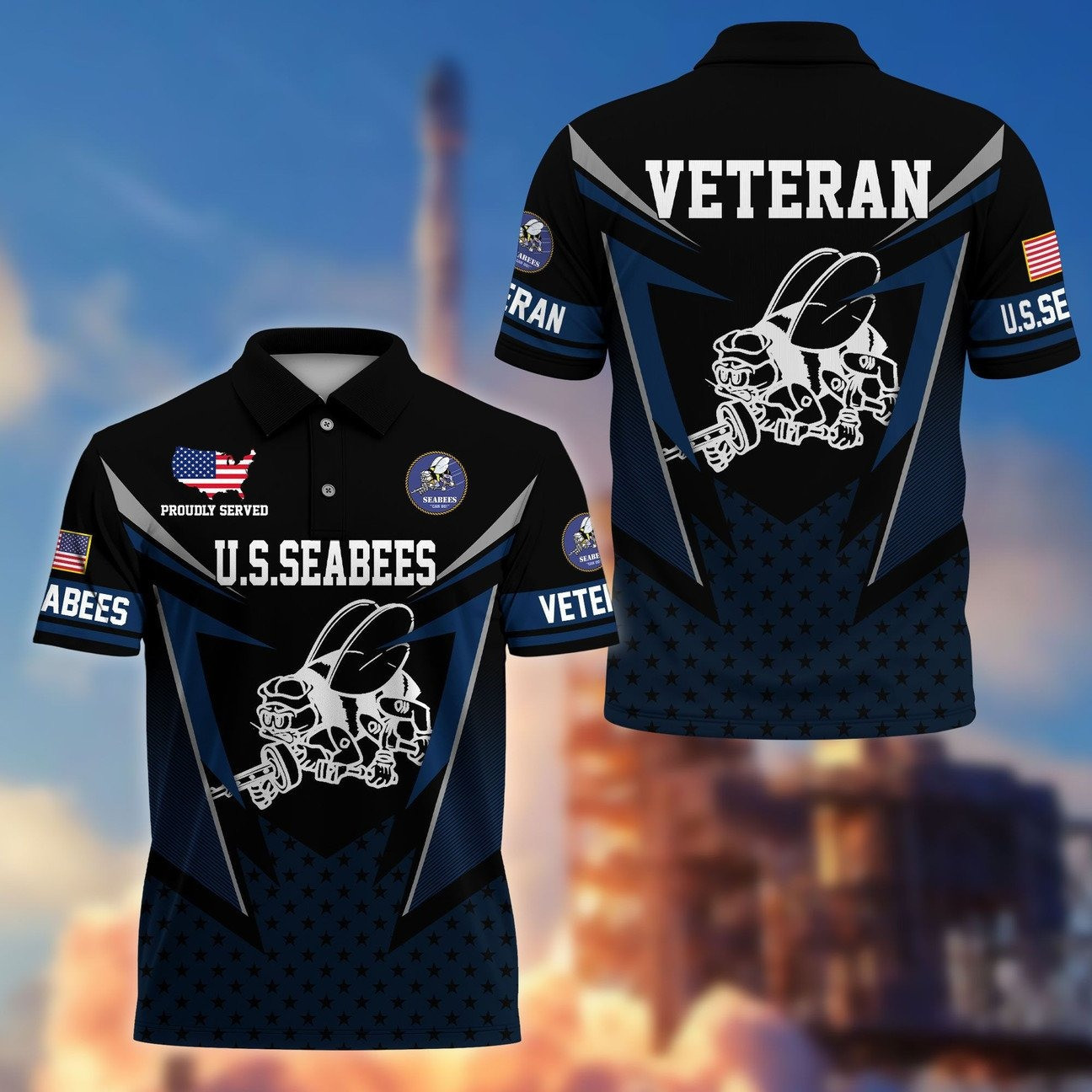 US Seabees Veteran Polo Shirt Premium Military Gift for Father and Husband and Friends on Veteran Day