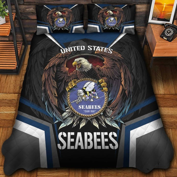US Seabees Veteran Quilted Bedding Set Duvet Cover Bedspread Bedroom Decor Gifts For Mom