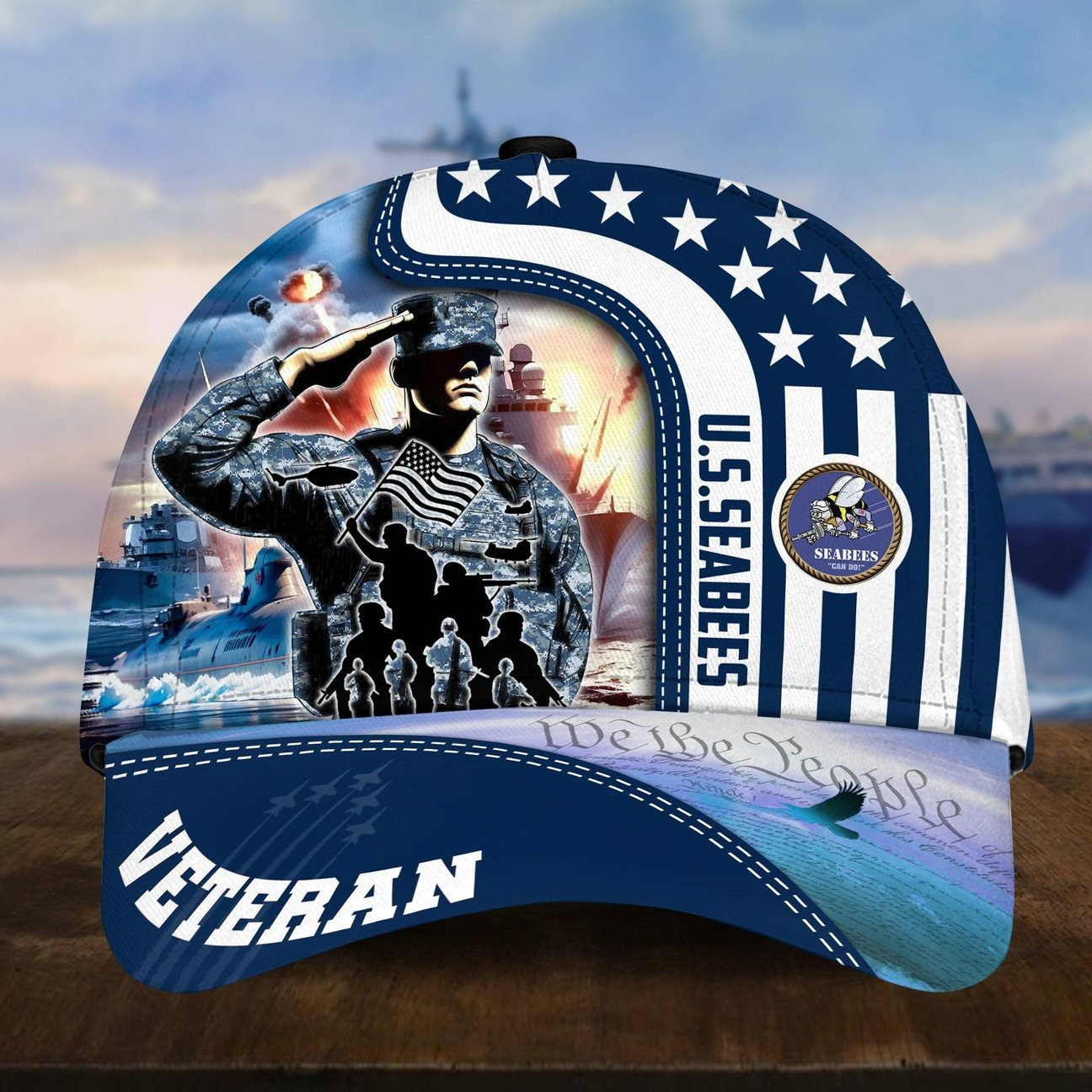 US Seabees Veteran Salute Patriotic Baseball Cap Gift For Husband on Veterans Day