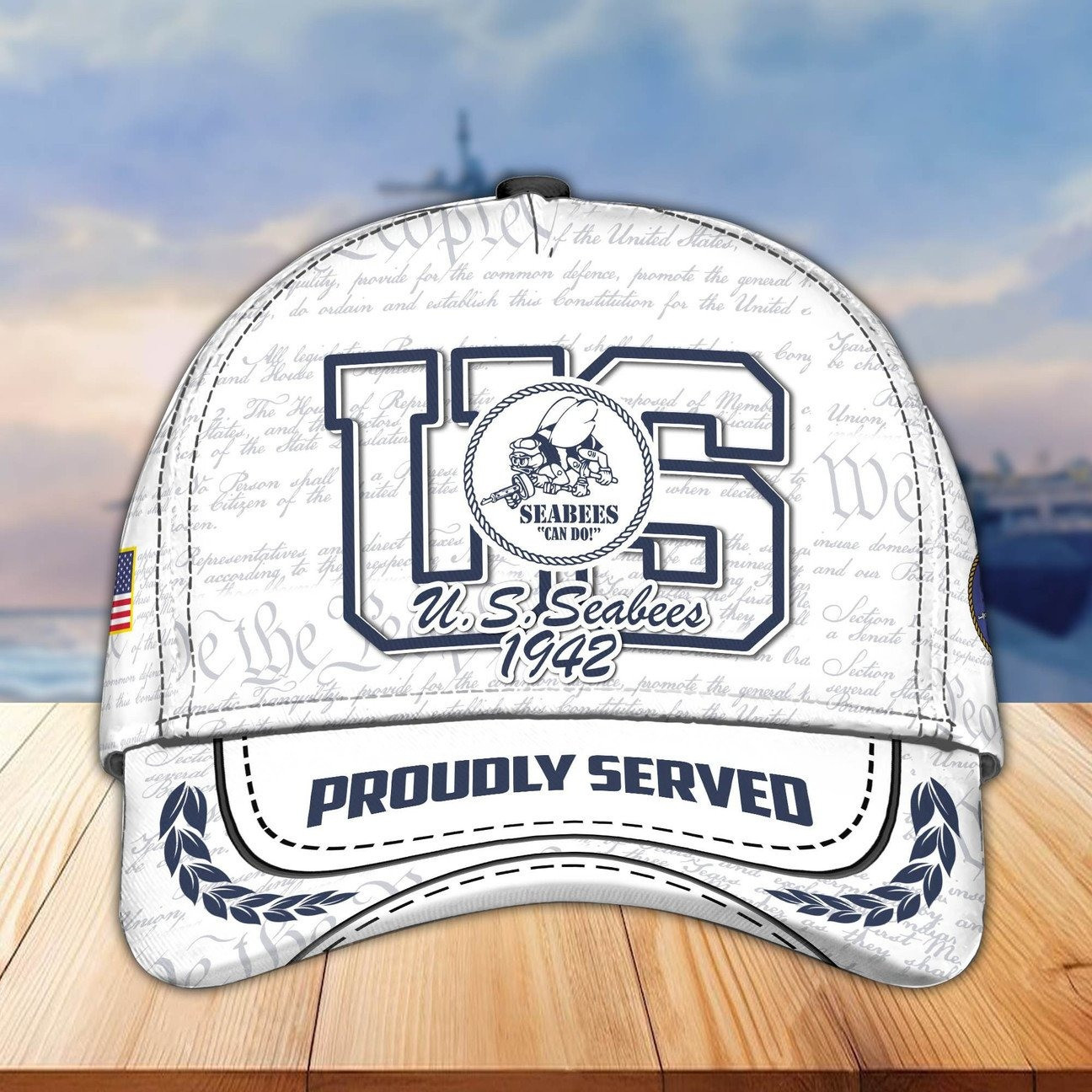 US Seabees Veteran We The People Cap White Proudly Served Hat Gift For Seabees