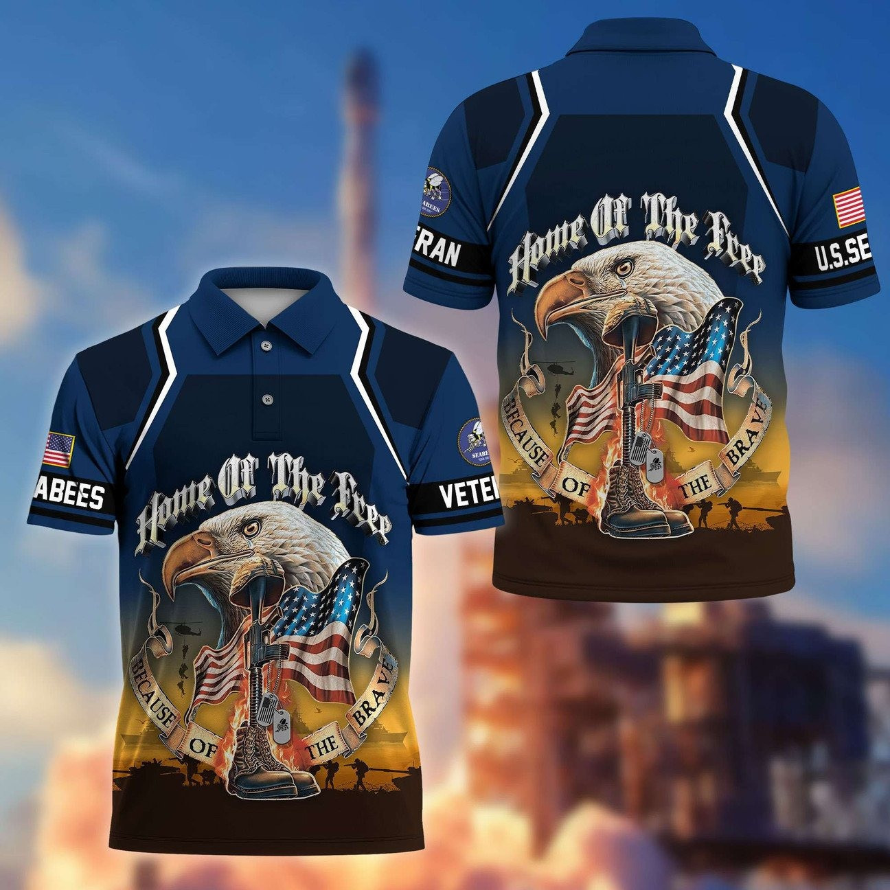 US Seabees Veterans Polo Shirt Home Of The Free Shirt Gifts For Seabees Veterans