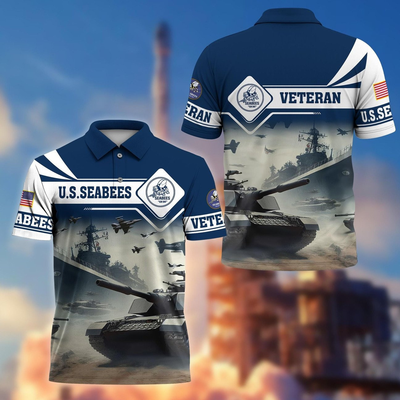 US Seabees Veterans Polo Shirt Men's Patriotic Shirt Gift For Seabees Veterans
