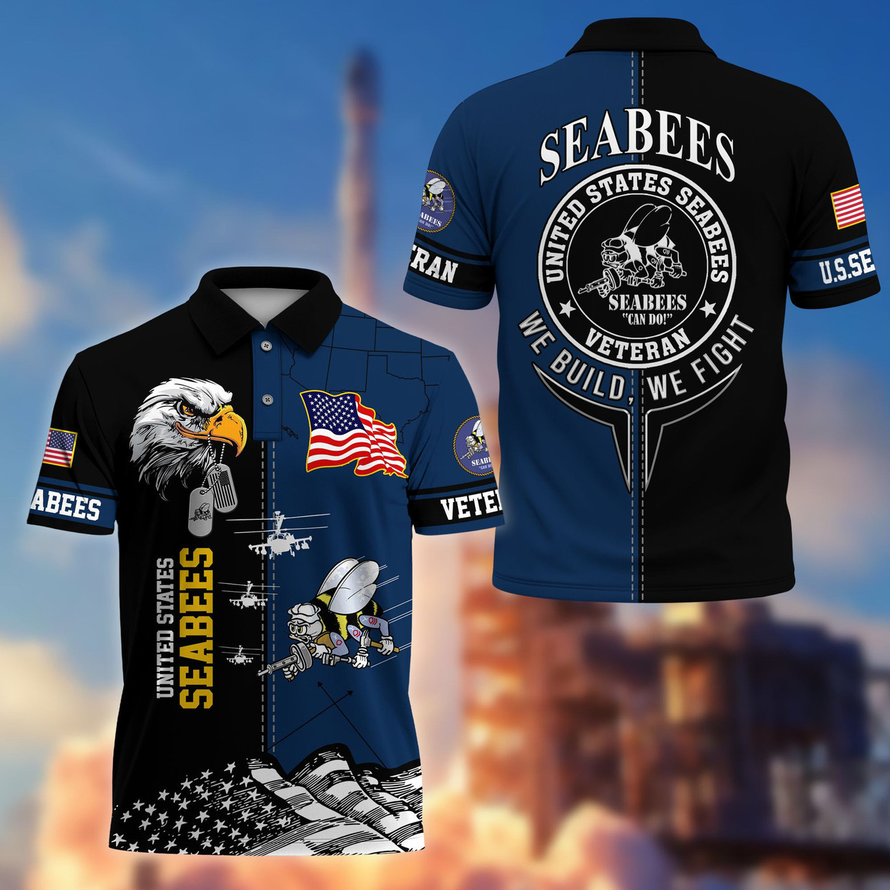 US Seabees Veterans Polo Shirt Military Shirt Best Gift for Seabees Veterans