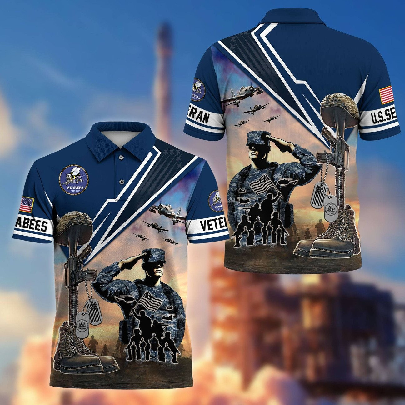 US Seabees Veterans Polo Shirt Patriotic Gift for Father and Friends and Husband on Veterans Day