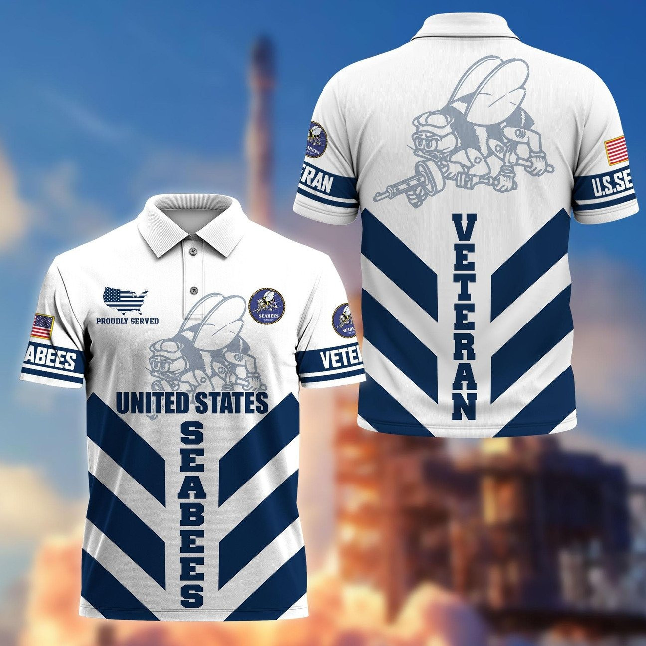 US Seabees Veterans Polo Shirt Proudly Served Military Shirt Gift For Seabees