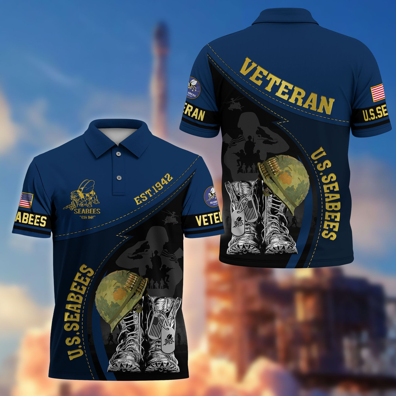 US Seabees Veterans Polo Shirt Proudly Served Seabees Shirt Best Gift for Husband