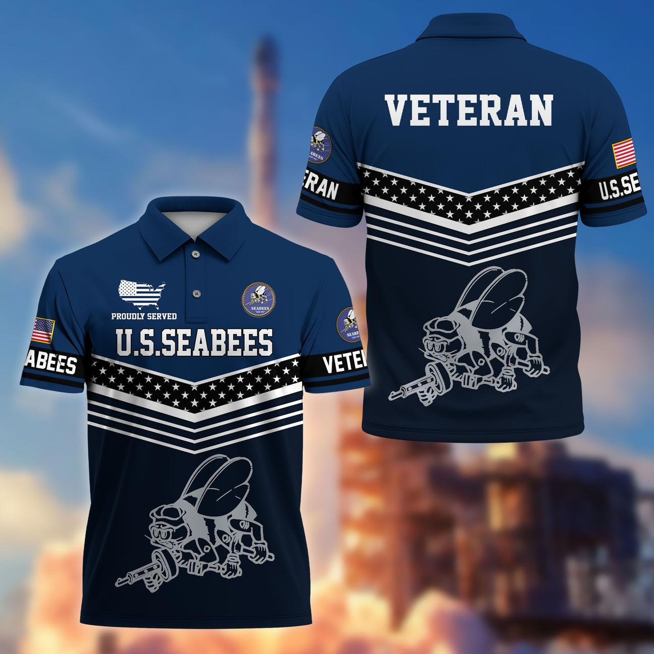 US Seabees Veterans Polo Shirt Proudly Served Shirt Gifts for Veterans