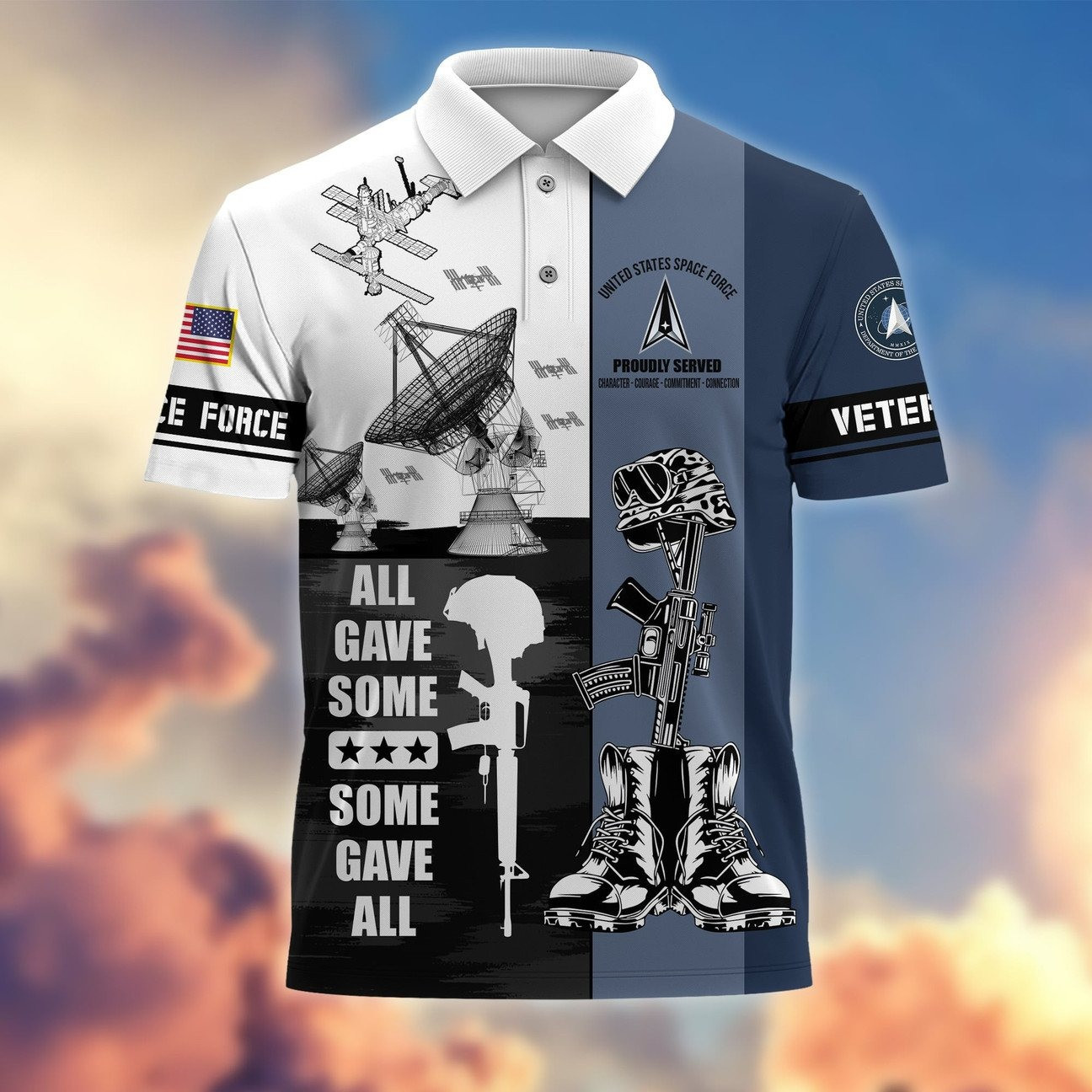 US Space Force Battlefield Cross All Gave Some, Some Gave All Polo Shirt Veteran Gift For Dad and Husband on Veterans Day