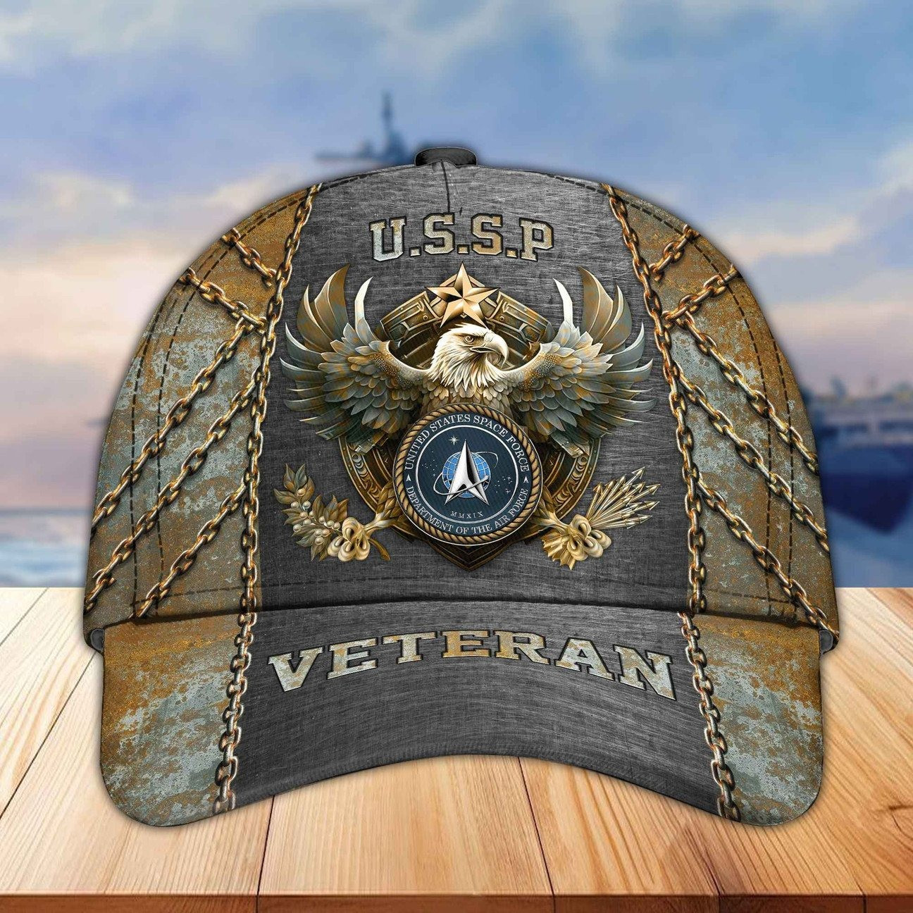 US Space Force Eagle Metal Chain Baseball Cap Gift For Father on Veterans Day