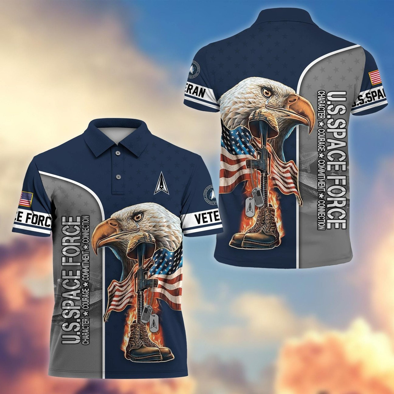 US Space Force Eagle Polo Shirt Honor'Country Military Gift for Dad and Husband on Veterans Day