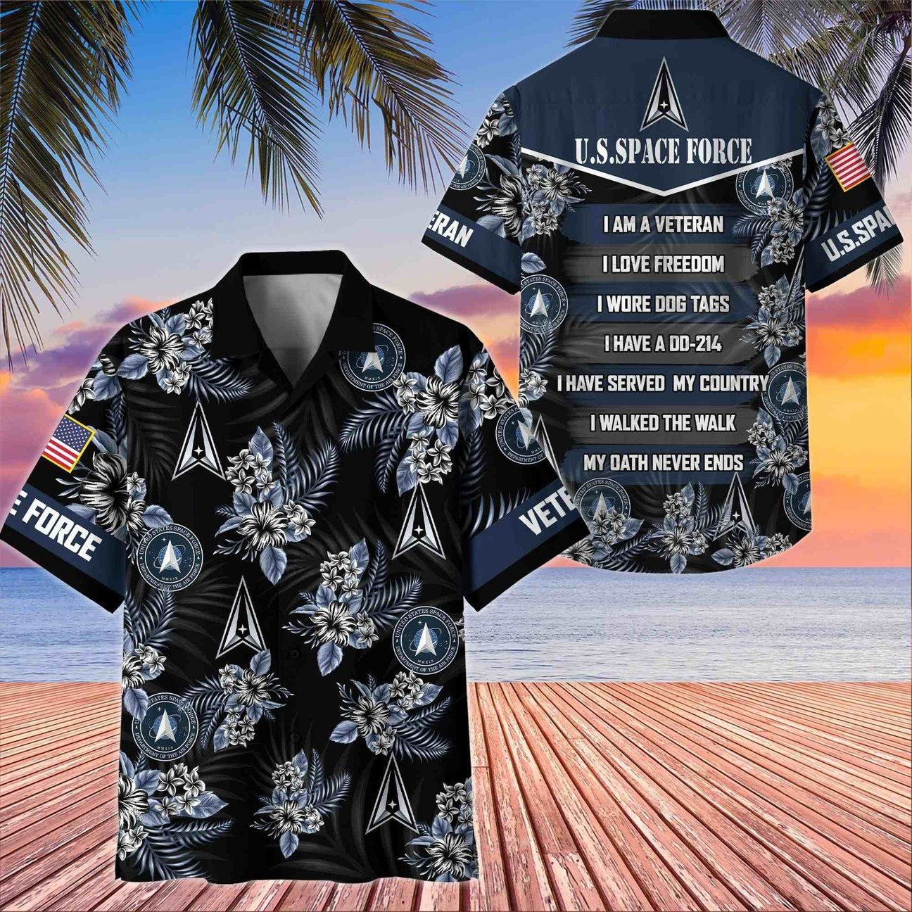 US Space Force I am Veteran I love Freedom Hawaiian Shirt Gift for Army Mens on Veterans Day