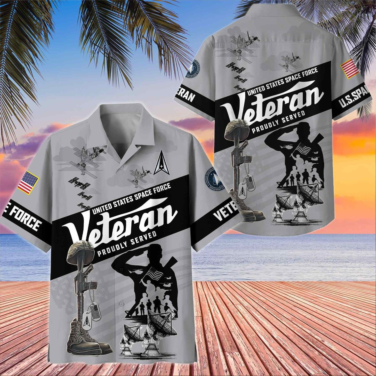 US Space Force Proudly Served Hawaiian Shirt Gift for Army Mens on Veterans Day