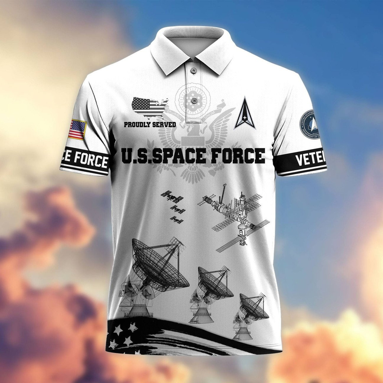 US Space Force Proudly Served Polo Shirt Infantry Military Gift for Dad and Husband and Friends on Veterans Day
