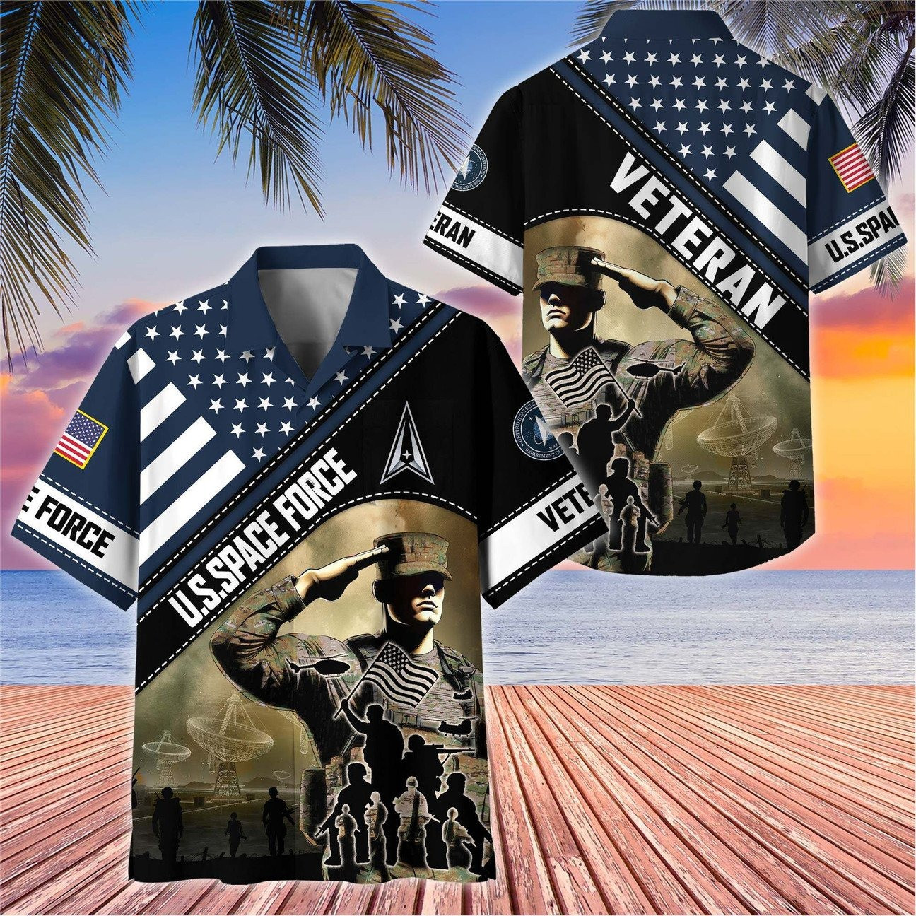 US Space Force Soldier Salute Flag Military Tank Patriotic Hawaiian Shirt Gift for Army Mens on Veterans Day