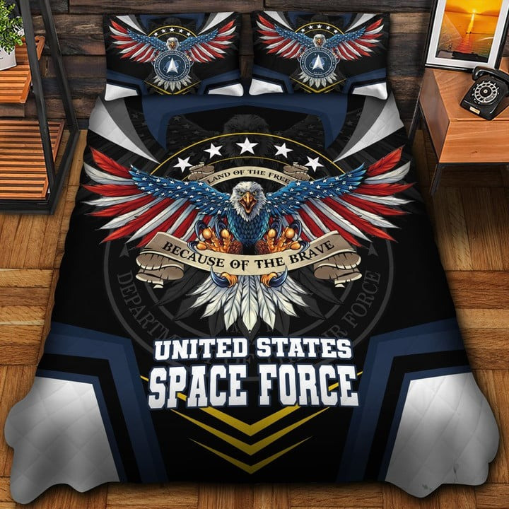 US Space Force Veteran Quilted Bedding Set Duvet Cover Bedspread Gifts For Her