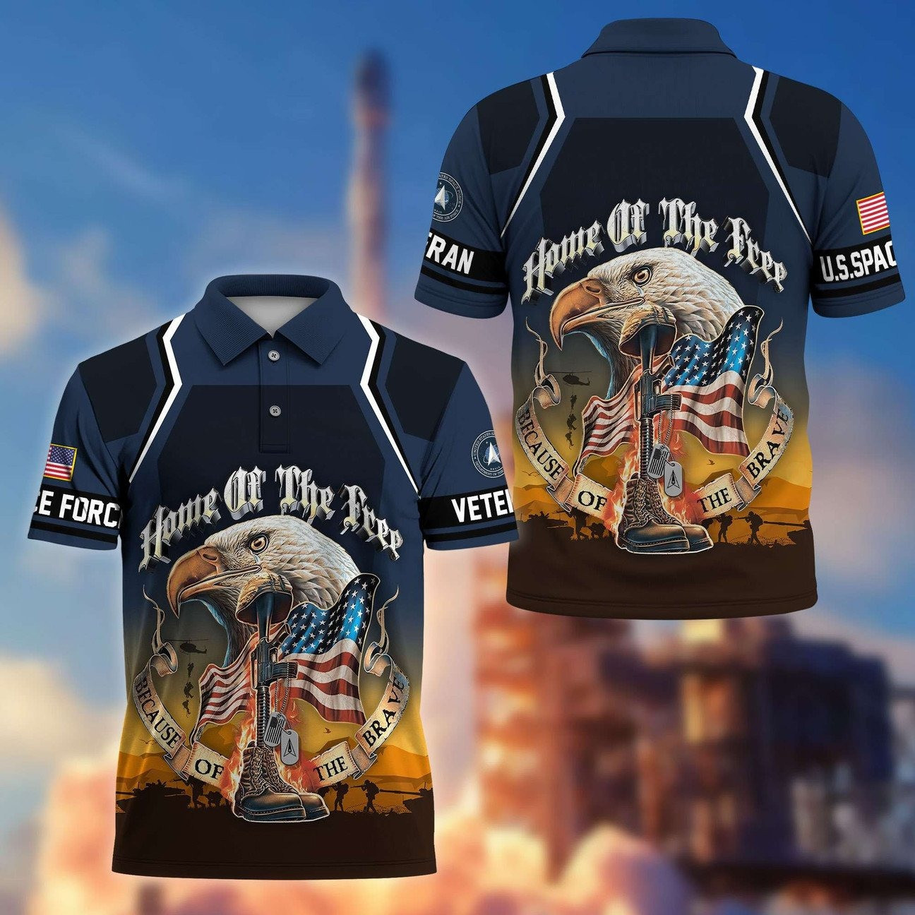 US Space Force Veterans Polo Shirt Home Of The Free Shirt Gifts For Space Force Veterans
