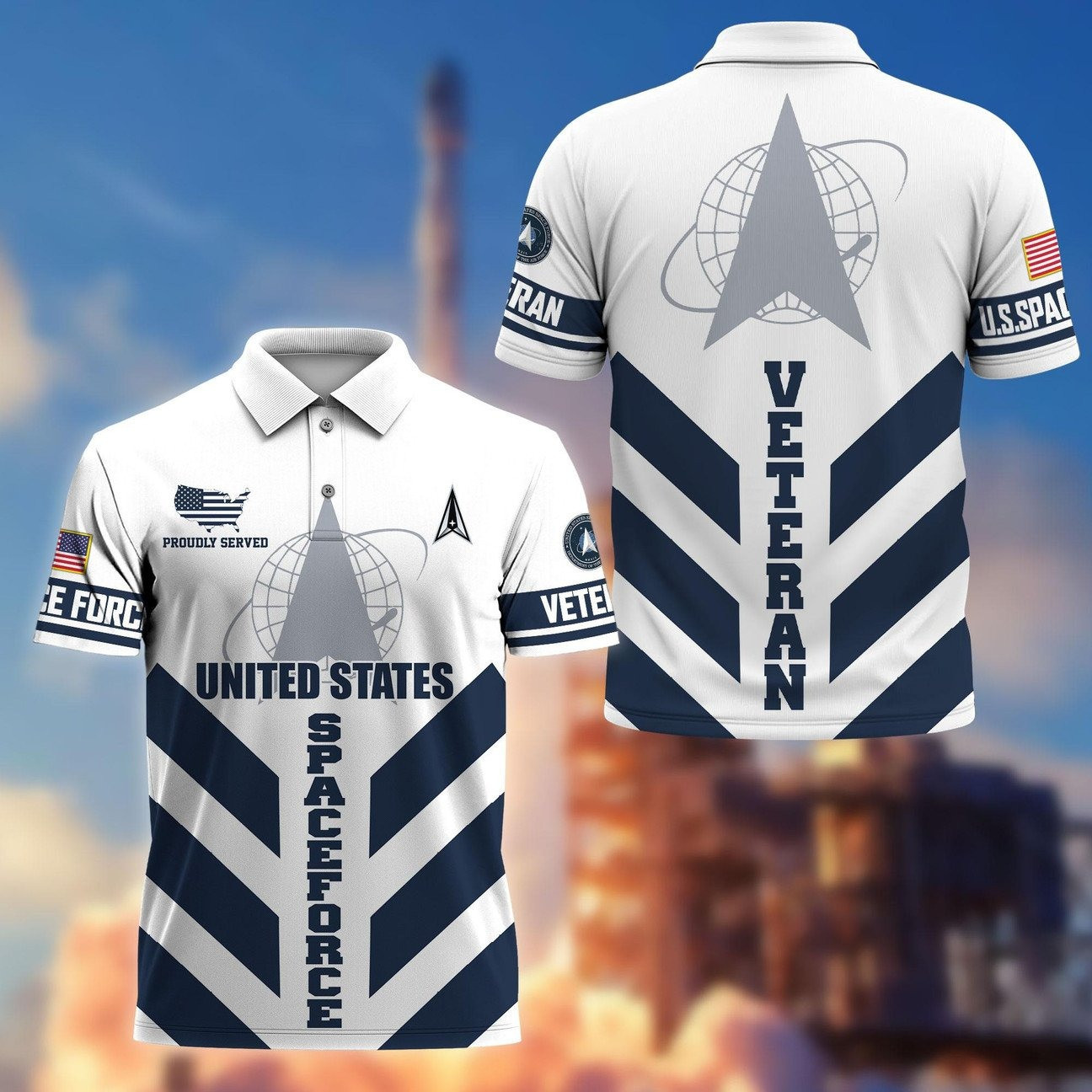 US Space Force Veterans Polo Shirt Proudly Served Military Shirt Gift For Space Force