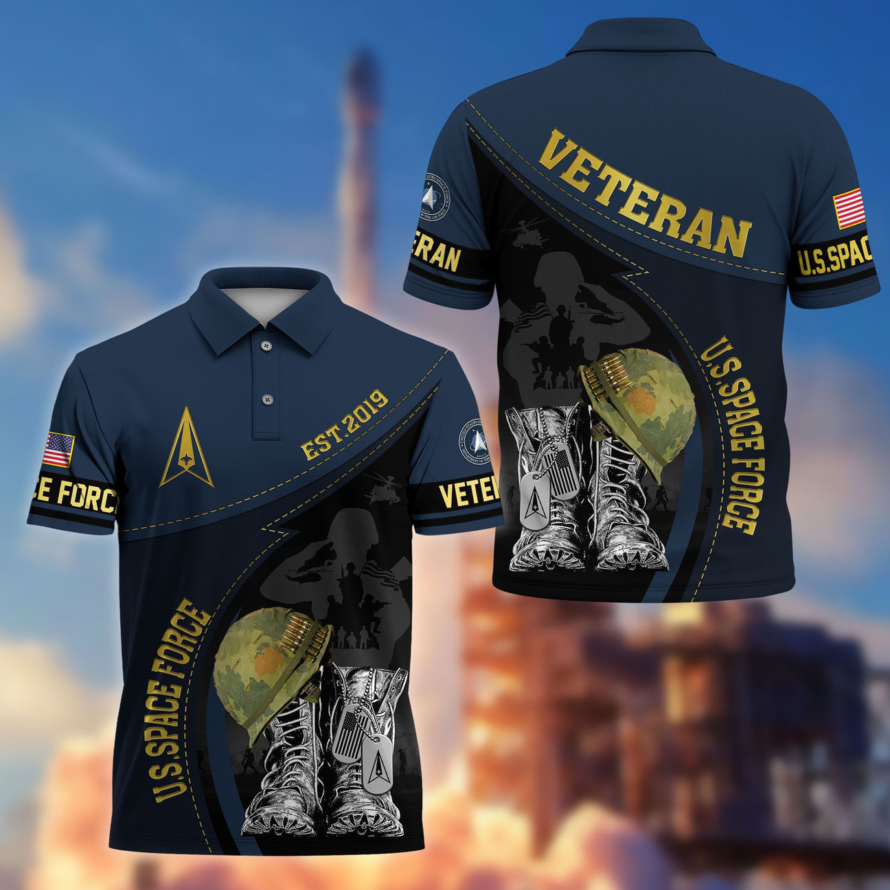 US Space Force Veterans Polo Shirt USSF Patriotic Shirt Gift for Space Force Veterans