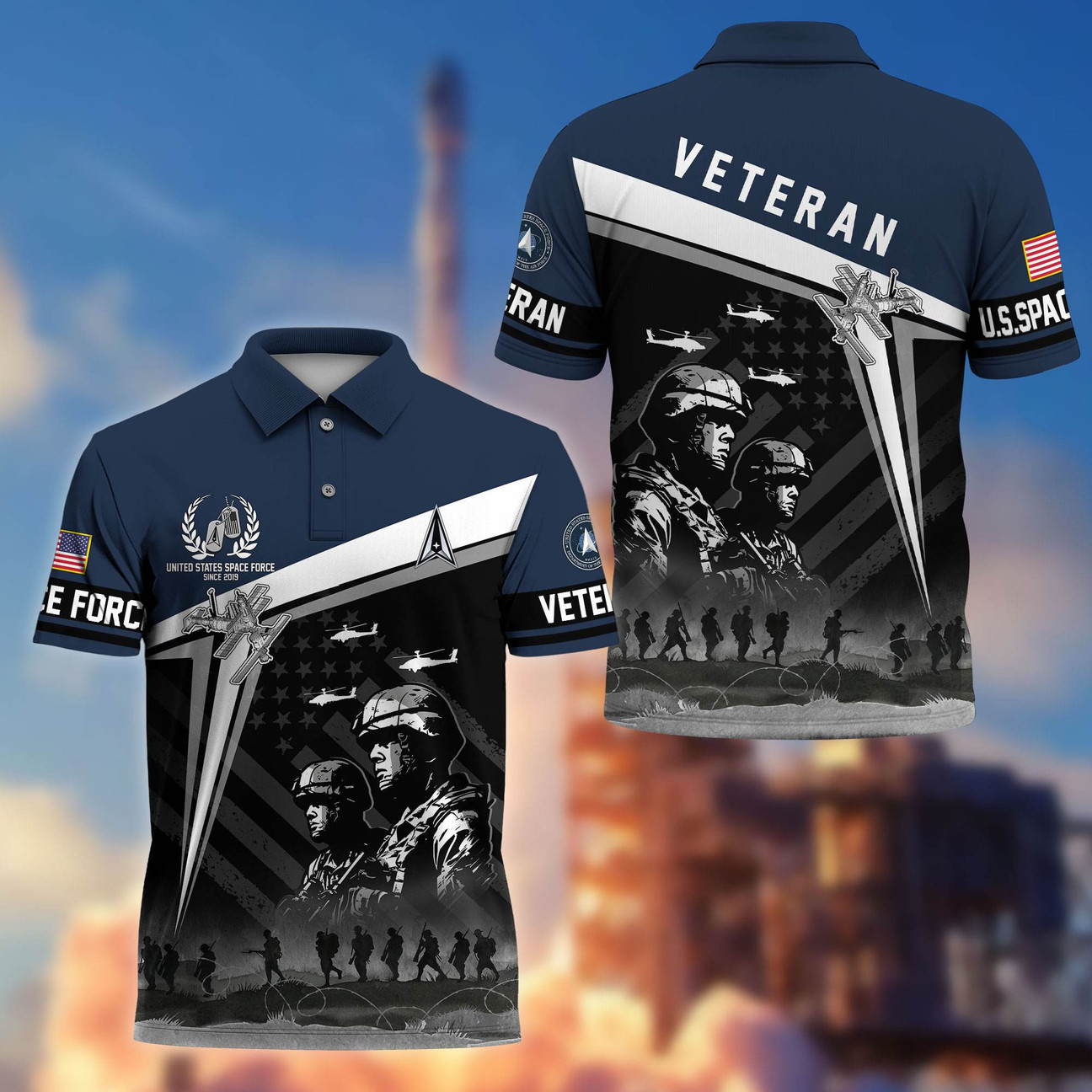 US Space Force Veterans Polo Shirt USSF Patriotic Shirt Gift for Veterans