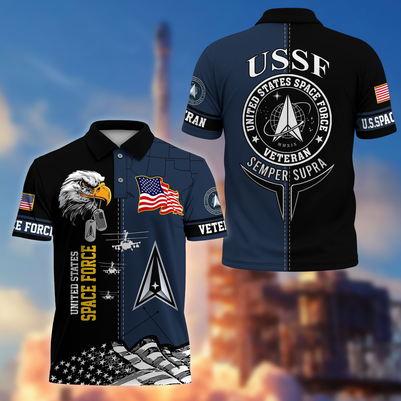 US Space Force Veterans Polo Shirt USSF Shirt Best Gift for Space Force Veterans
