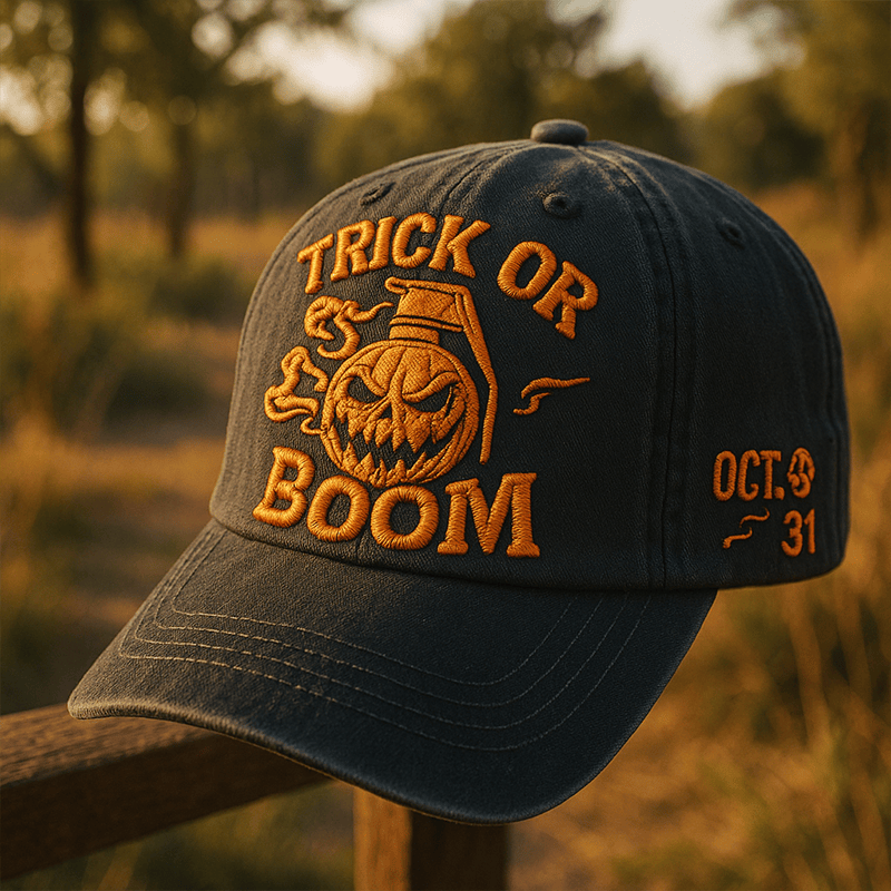 US Trick Or Boom Hat Halloween Pumpkin Grenade Pattern Gifts For Veterans