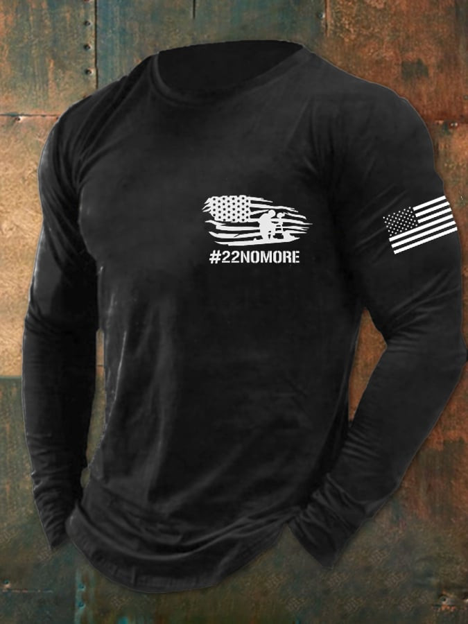 US Veteran 22 No More Long Sleeve Shirt American Flag Pattern Military Clothing Veteran Gifts