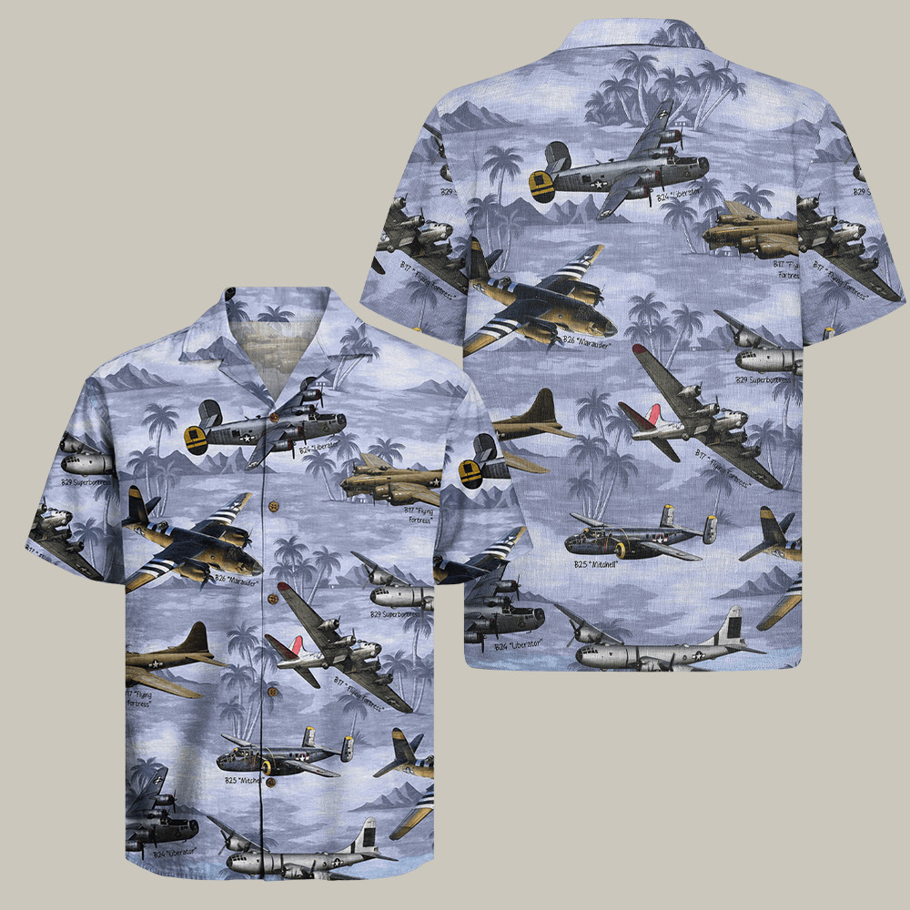 US Veteran 250th Anniversary Hawaiian Shirt Bomber Plane Apparel Military Family Gift