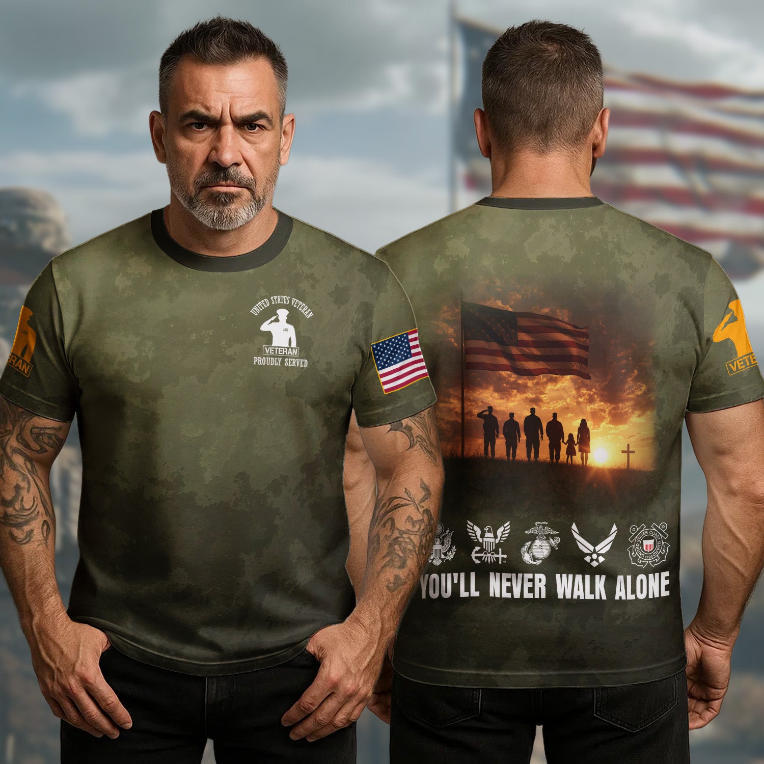 US Veteran 250Th Anniversary T-Shirt You'll Never Walk Alone Proudly Served Best Veteran Gifts
