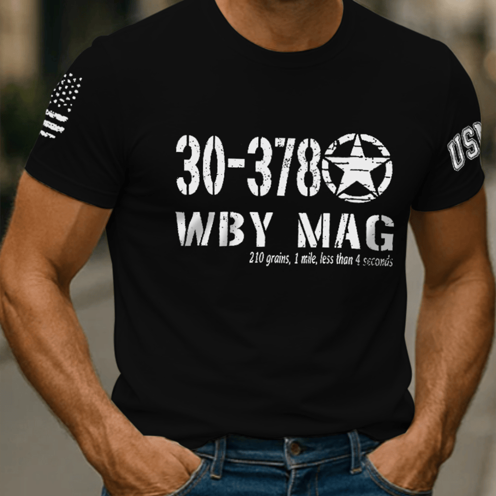 US Veteran 30 378 WBY MAG Black T-Shirt American Flag Patriotic Shirt Gifts For Retired Soldier