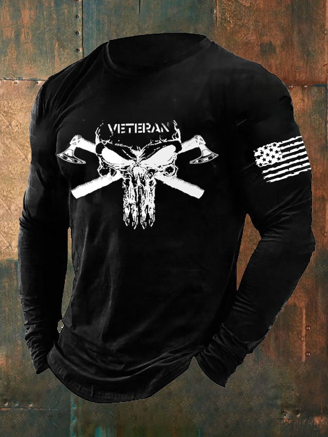 US Veteran American Flag Long Sleeve Shirt Military Axe Pattern Patriotic Clothing Gift For Him
