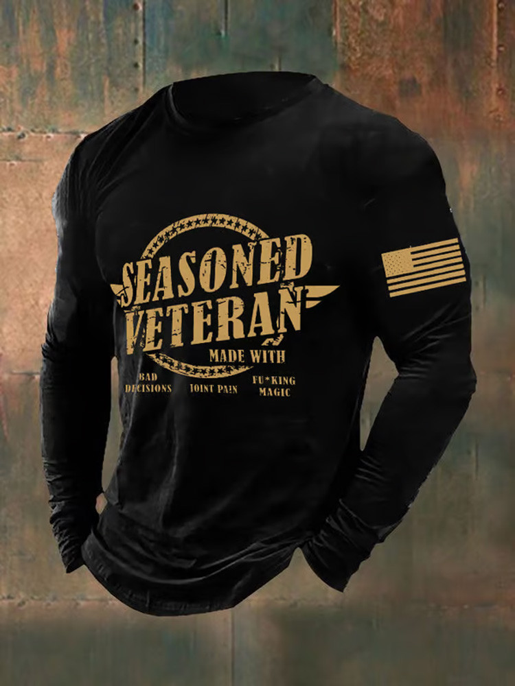 US Veteran American Flag Long Sleeve Shirt Seasoned Veteran Military Clothing Gifts For Men