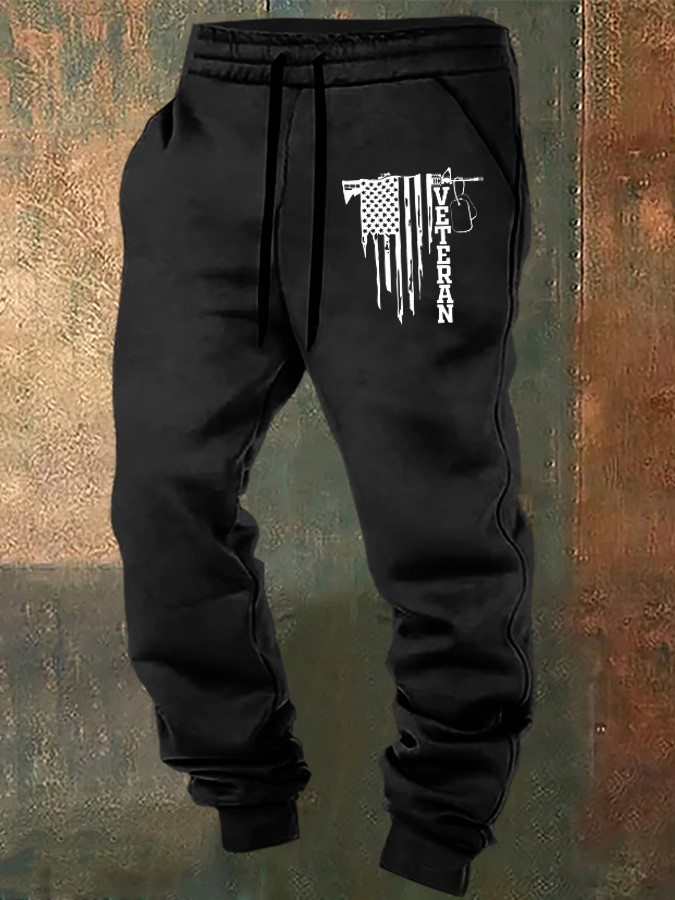 US Veteran American Flag Sweatpants Veteran Gun Pattern Military Merch Gifts For Enthusiasts