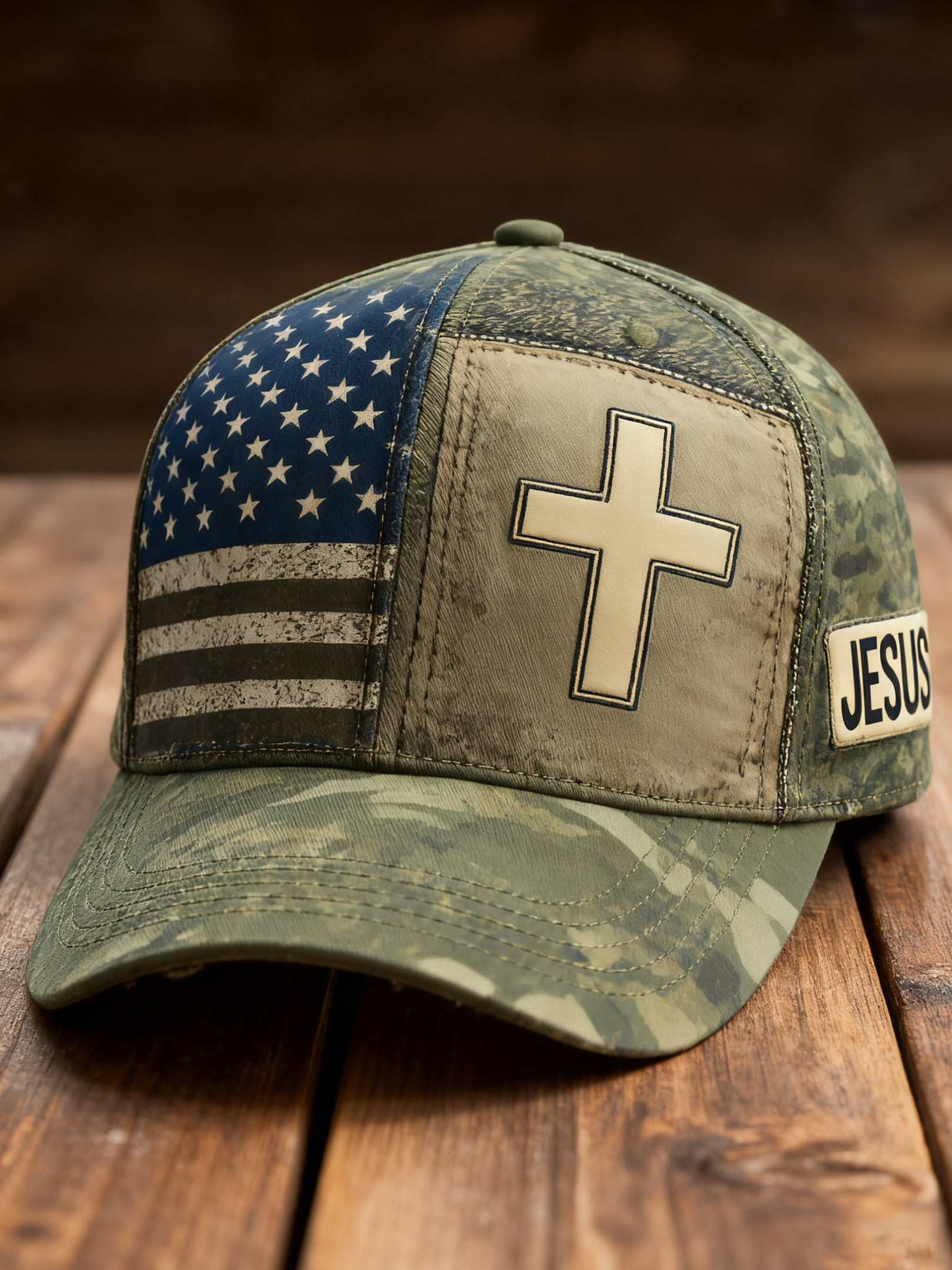 US Veteran Camo Hat Christian Themed Holy Cross Jesus Cap Best Veteran Gifts