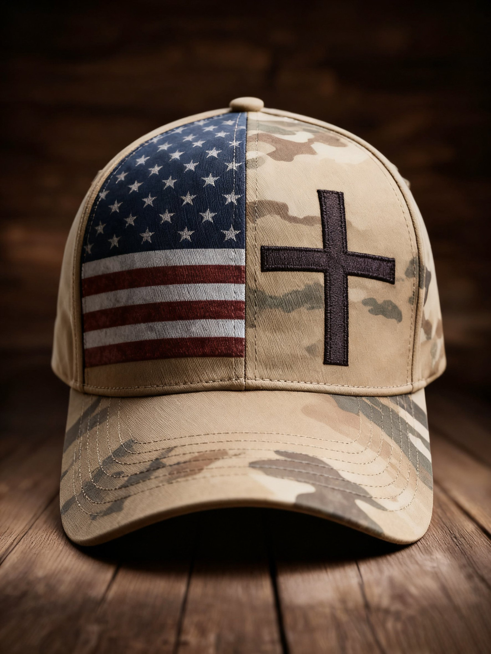 US Veteran Camo Hat Holy Cross Pattern American Flag Baseball Cap Gifts For Christians