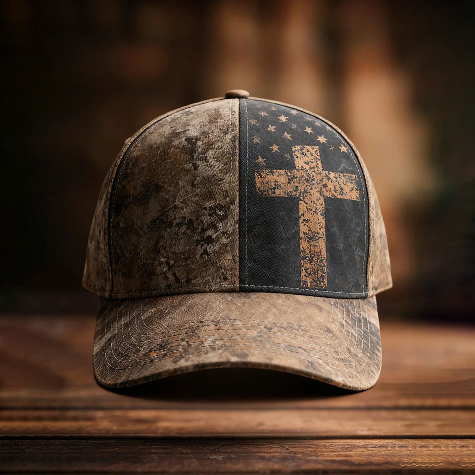US Veteran Camo Hat Holy Cross Pattern American Flag Cap Gifts For Retired Soldiers