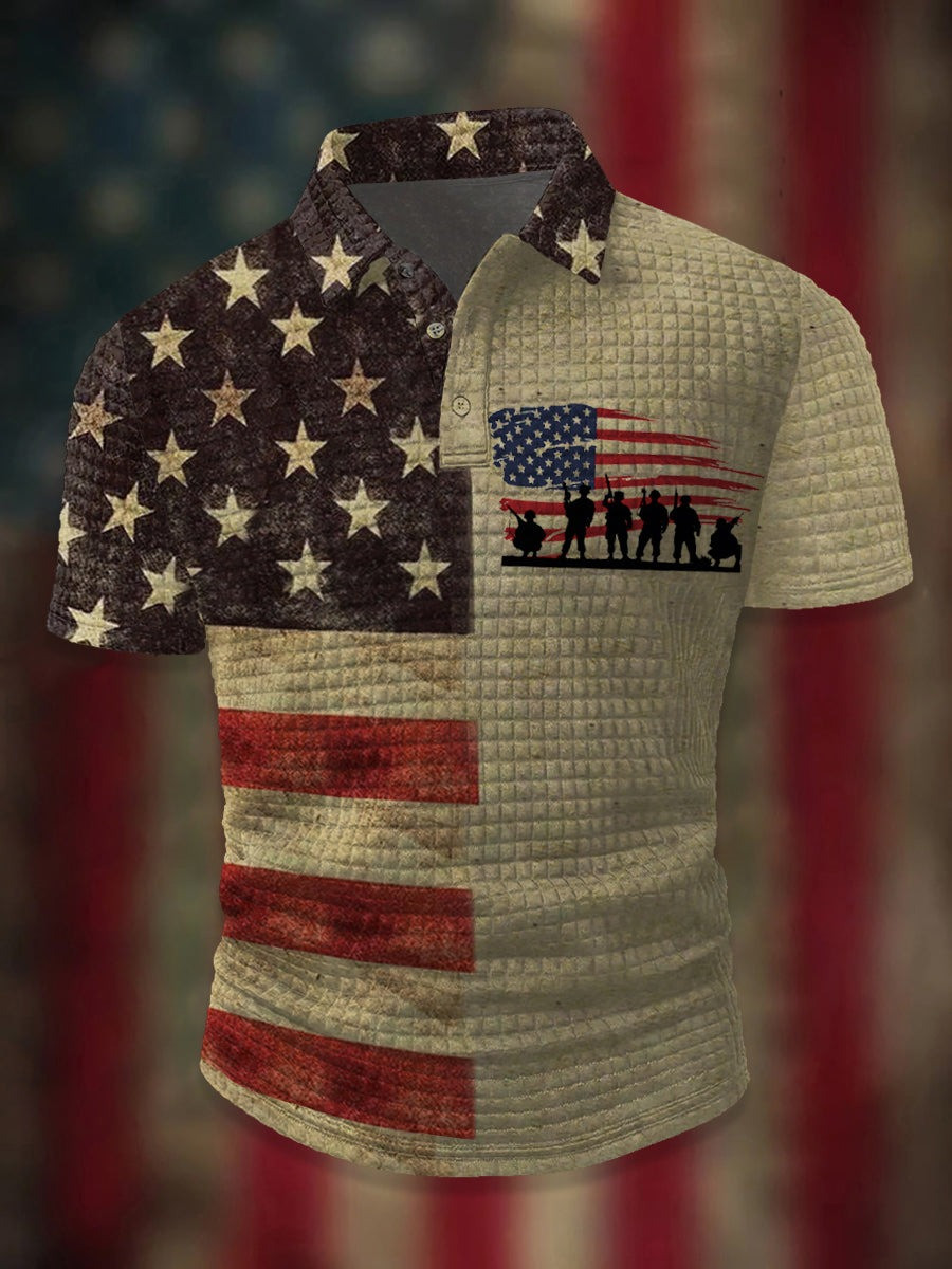 US Veteran Corn Kernels Polo Shirt Soldier American Flag Patriotic Memorial Presents