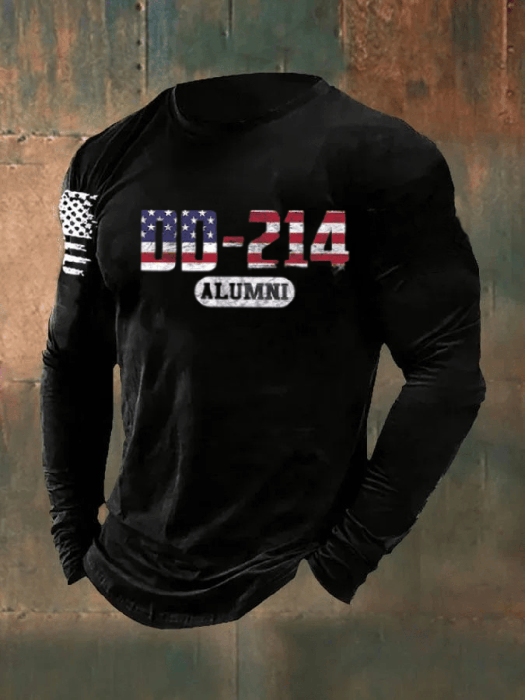 US Veteran DD 214 Alumni Long Sleeve Shirt American Flag Letters DD 214 Clothing Military Gift