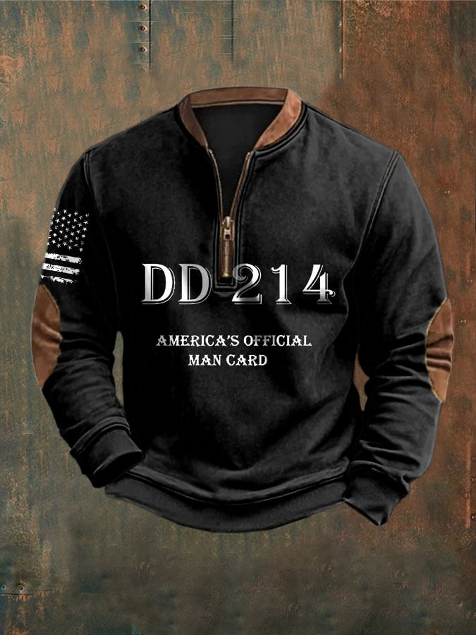US Veteran DD 214 America's Official Man Card Quarter Zip Collar Sweatshirt Veterans Day Gifts
