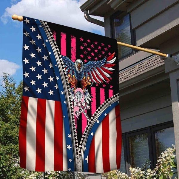US Veteran Eagle Flag Breast Cancer Awareness Pink Ribbon Patriotic Outdoor Gift Ideas