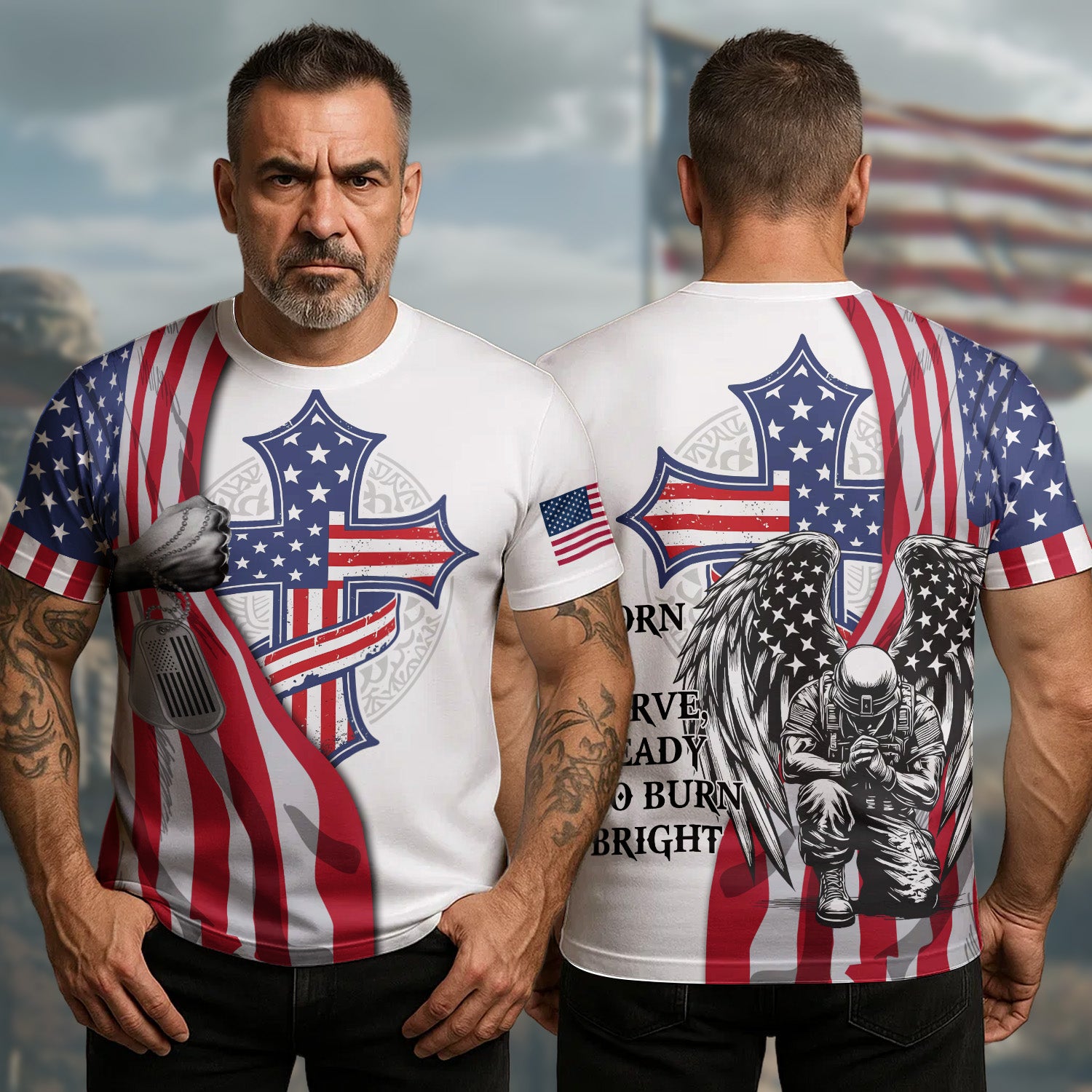 US Veteran Faith Design T-Shirt Stand For The Flag Kneel For The Fallen Veteran Apparel