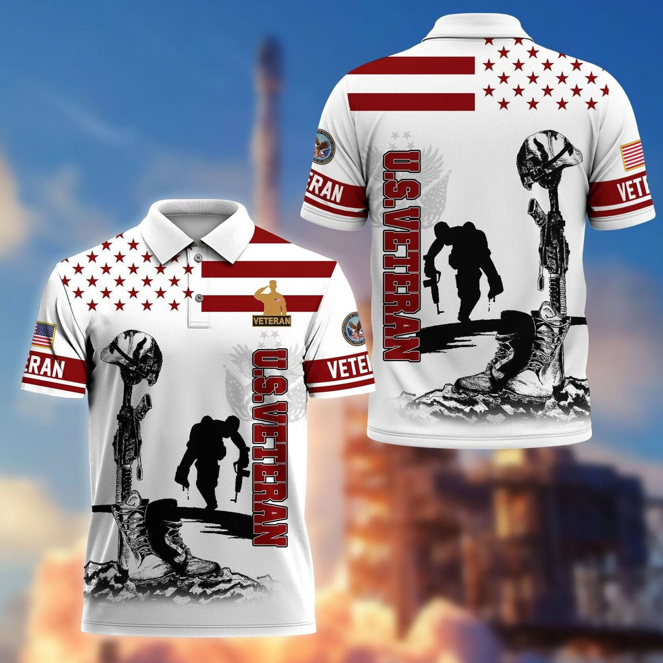 US Veteran Fallen Soldier Polo Shirt Veteran Memorial Tribute Gift for Dad and Husband on Veteran Day