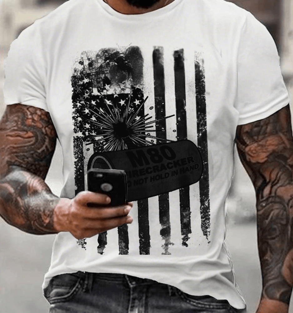 US Veteran Firecracker Caution Print T-Shirt American Flag Veteran Shirt Unique Gifts For Him