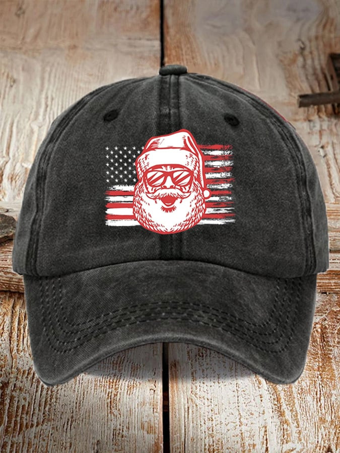 US Veteran Funny Santa Claus Hat Santa Claus Pattern Baseball Cap Christmas Gift For Him