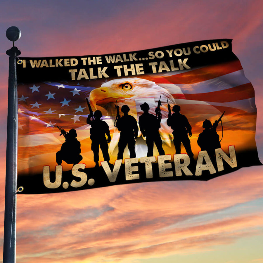 US Veteran Grommet Flag I Walked the Walk Patriotic Veterans Day American Flag