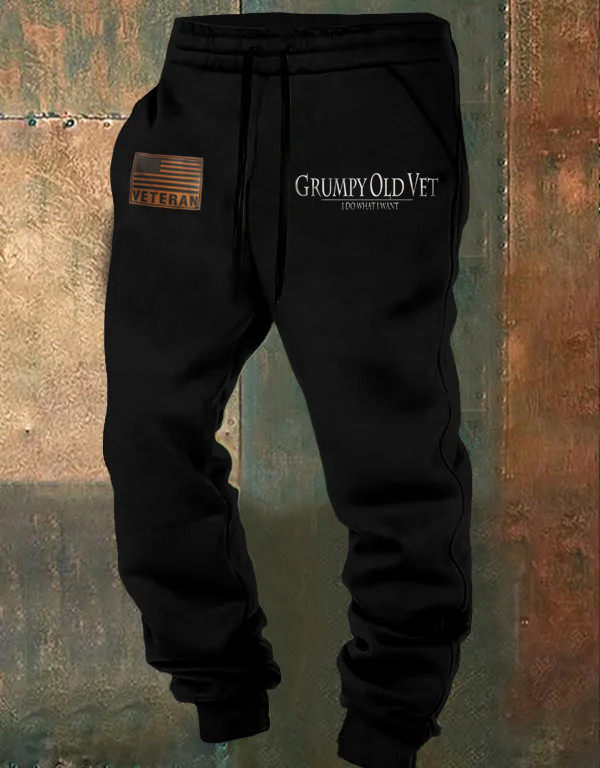 US Veteran Grumpy Old Vet Sweatpants American Flag Veteran Clothing Gifts For Men