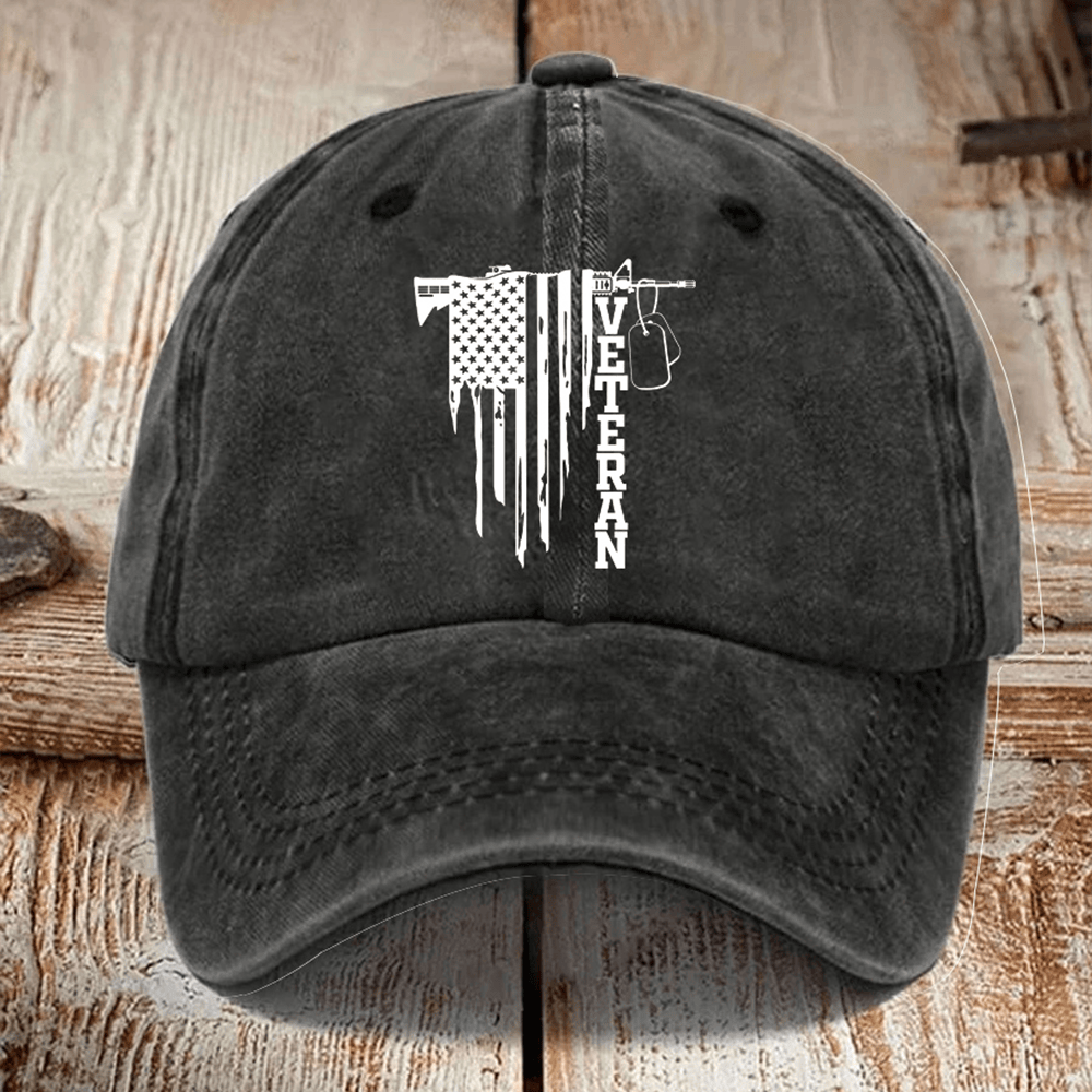 US Veteran Hat Gun And American Flag Veteran Pattern Patriotic Hat Gift For Him