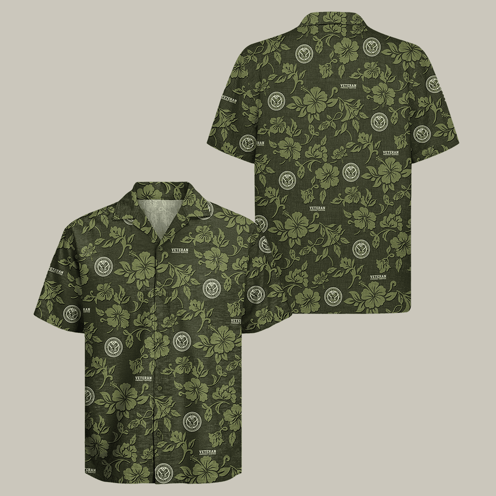 US Veteran Hawaiian Shirt Hibiscus Flower Design Proud Veteran Clothes Present For Father