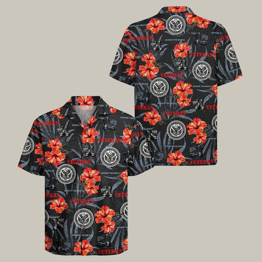 US Veteran Hawaiian Shirt Hibiscus Flowers Art Proud Veteran Clothes Gift For Boyfriend