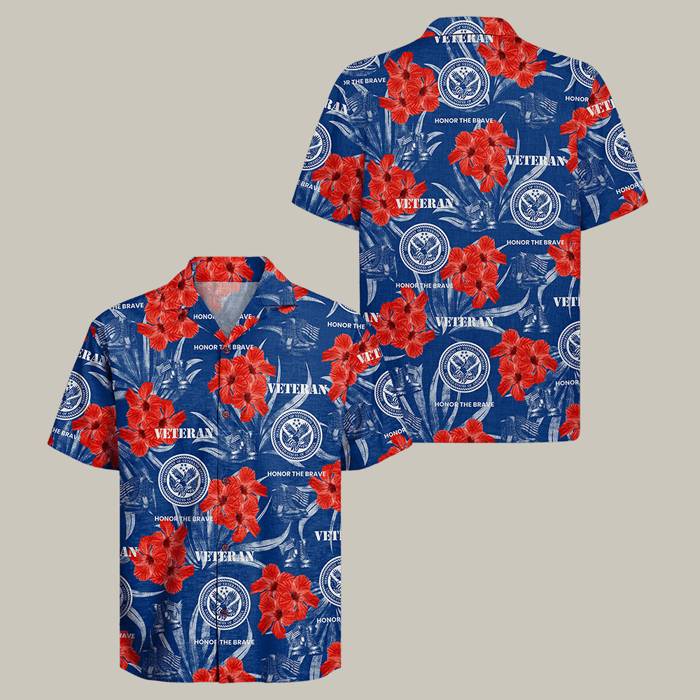 US Veteran Hawaiian Shirt Hibiscus Flowers Art Proud Veteran Shirt Gift For Husband